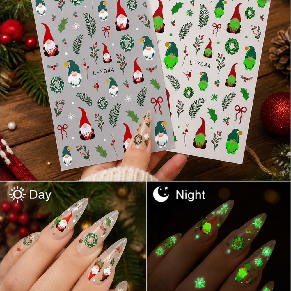 Nail Art Xmas Design - 2 piezas de calcomanías navideñas luminosas