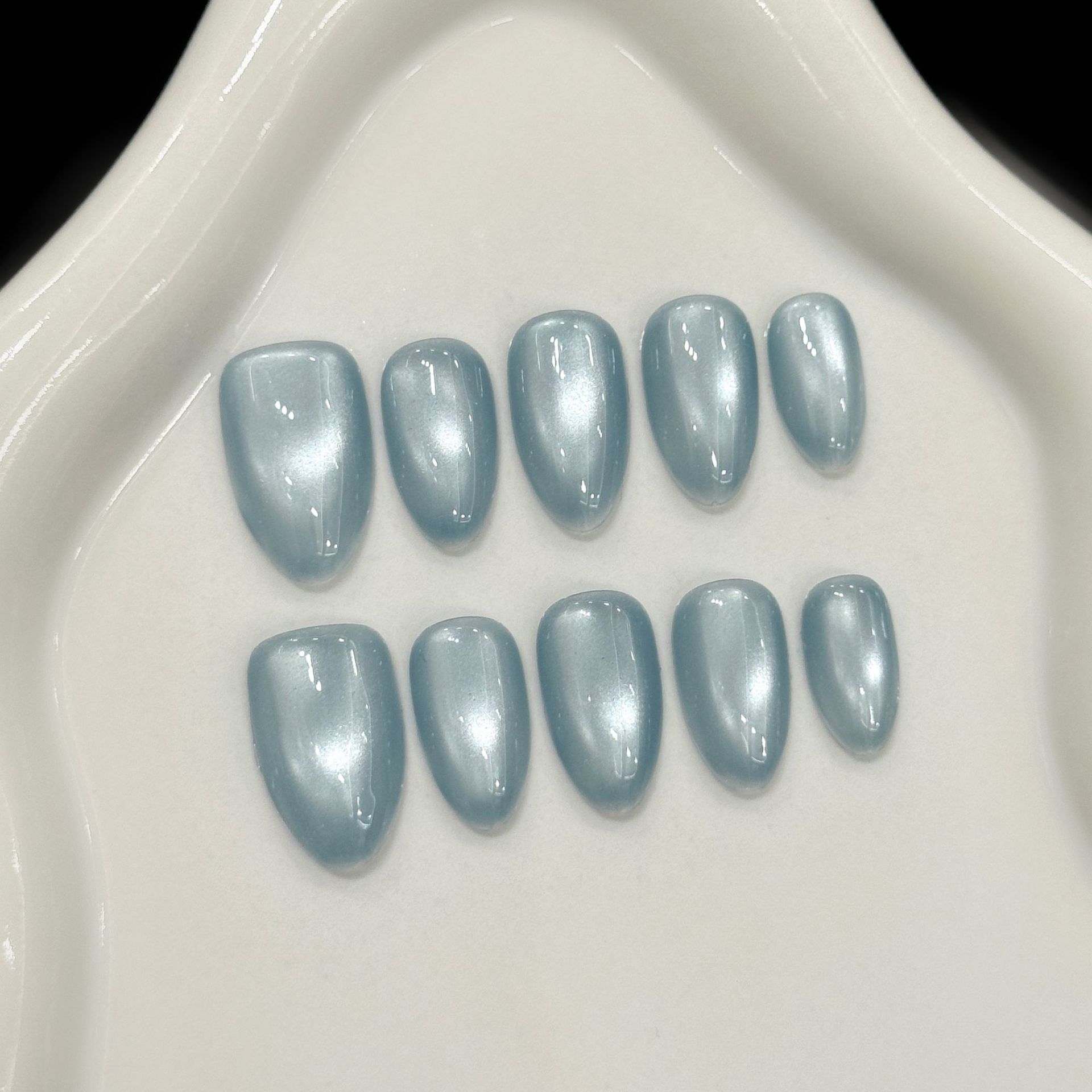 Nail Art Cat Eye - 10 Uñas Postizas Francesas Cortas en