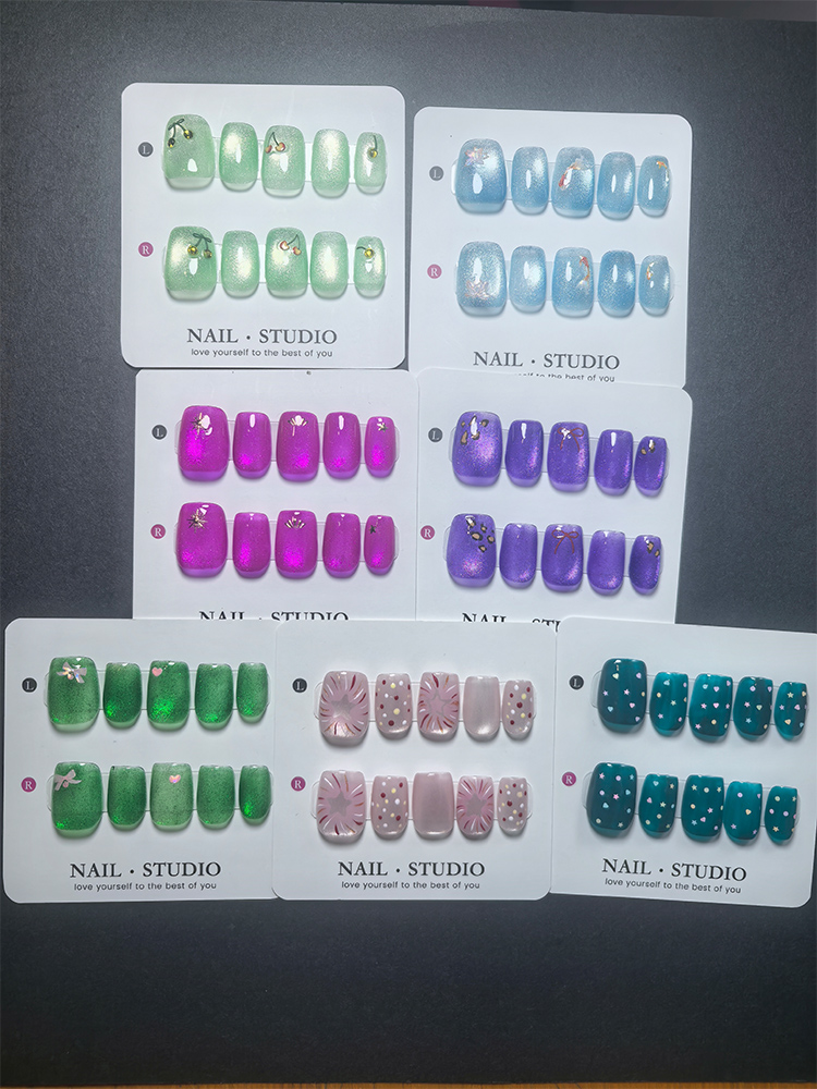 Nail Art Cat Eye - Uñas Postizas Cat Eye, 10 Piezas,