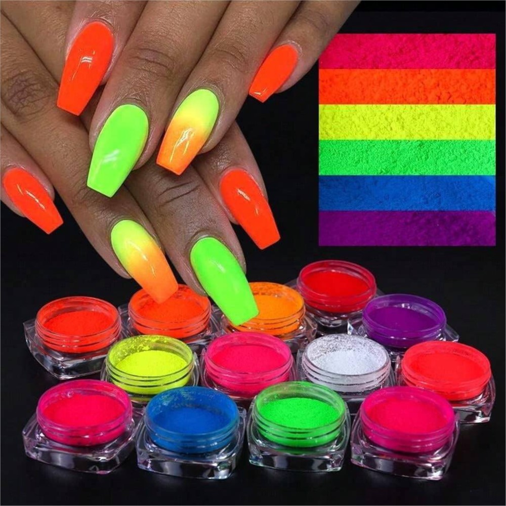 Nail Art Ombre Glitter - Pigmento fluorescente de neón para decoración