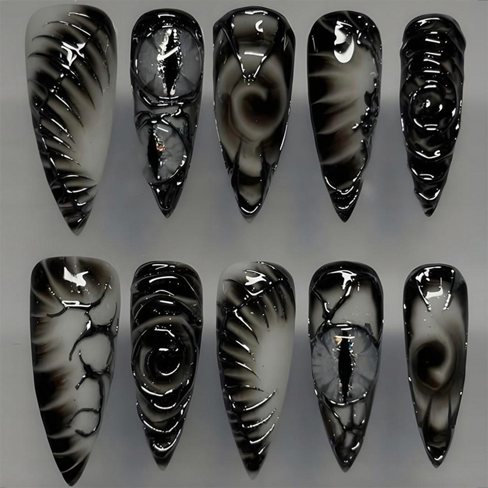 Nail Art Cat Eye - Uñas postizas góticas Stiletto, 30 piezas,