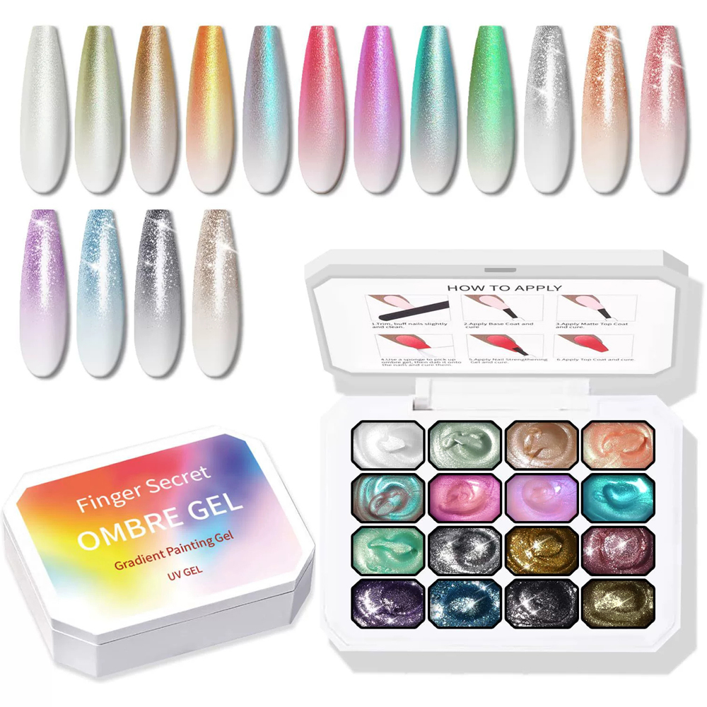 Nail Art Ombre Glitter - Paleta de Gel Sólido Ombre de