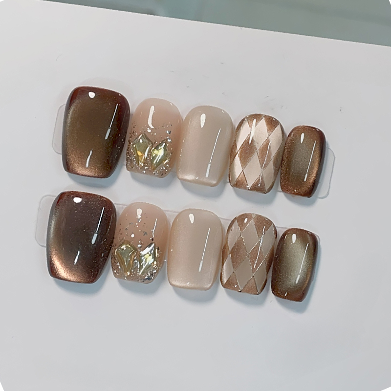 Nail Art Cat Eye - 10 Uñas Postizas Hechas a Mano,
