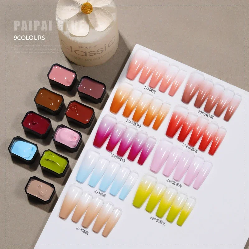 9 colores/caja Pat Ombre Gel e - Nail Art Ombre Glitter reseña y precio